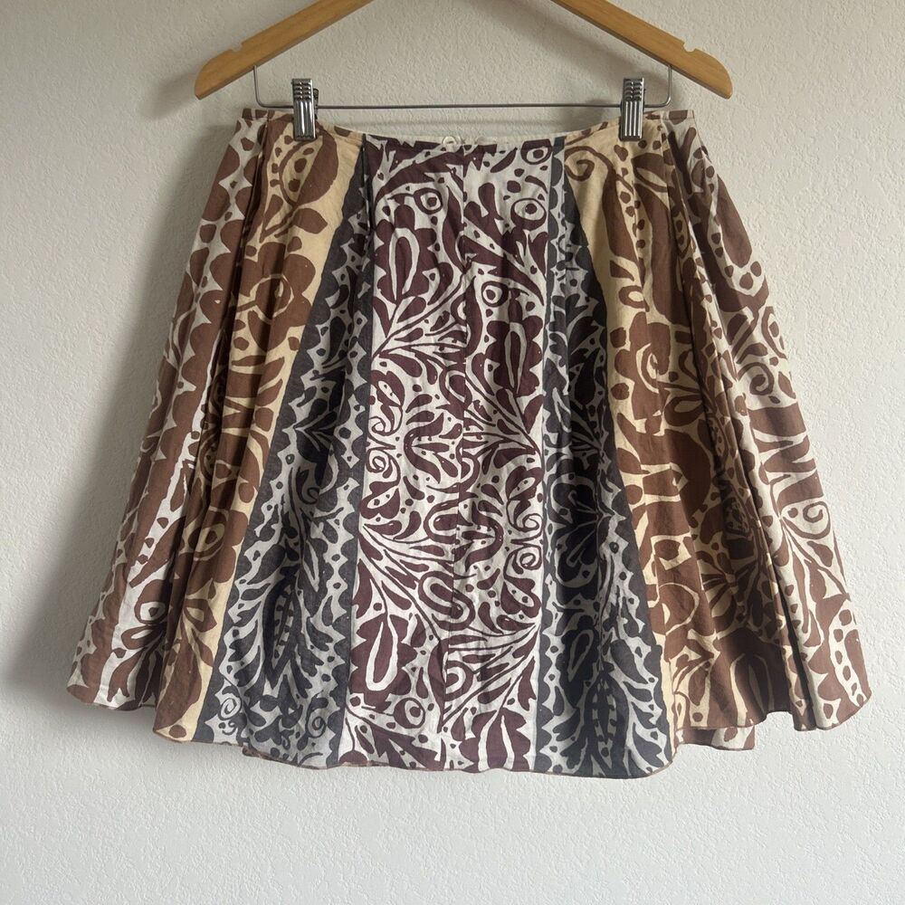 Marimekko Anthropologie Floral Pleated Skirt Brown/Grey/Plum Lined Knee Length 4
